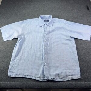 Joseph Turner‎ Mens XXL Pure Linen Short Sleeve Button Down Shirt Light Blue